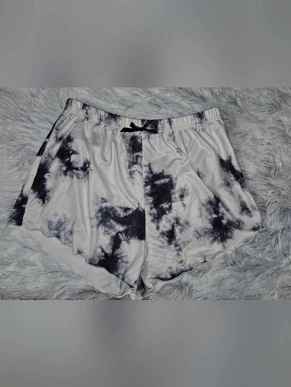 Tie Dye Satin Pajama Shorts Small | Black & White Lounge Shorts Soft Sleepwear
